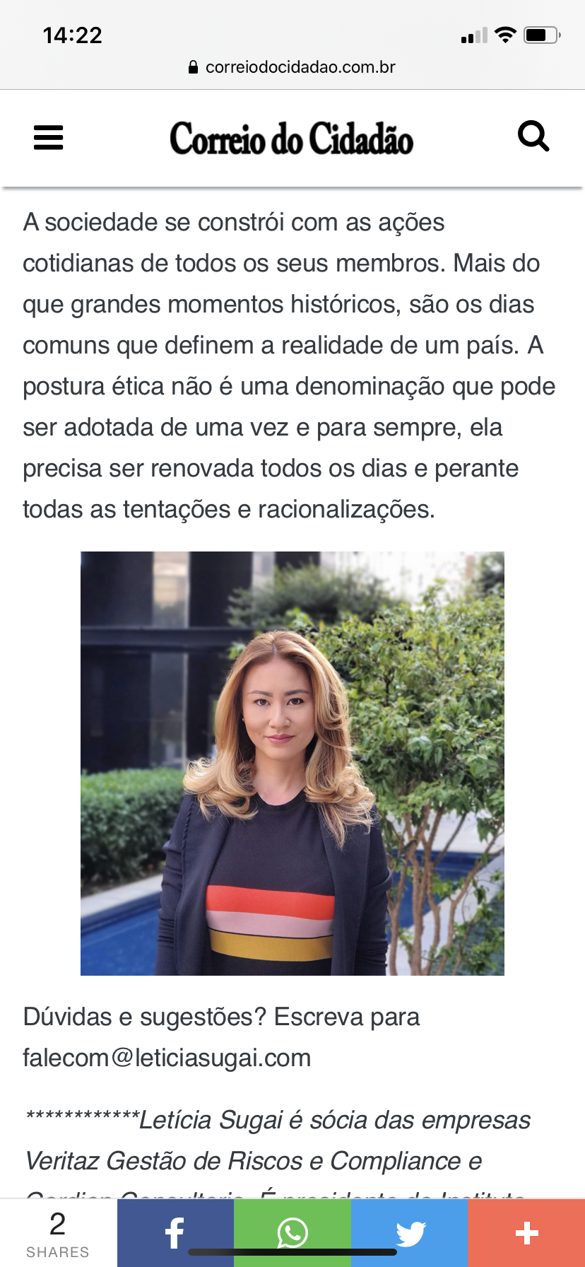 Letícia Sugai artigo Correio do Cidadão
